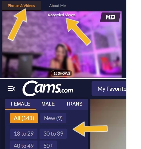Camscom tips about watching shows and using Filters